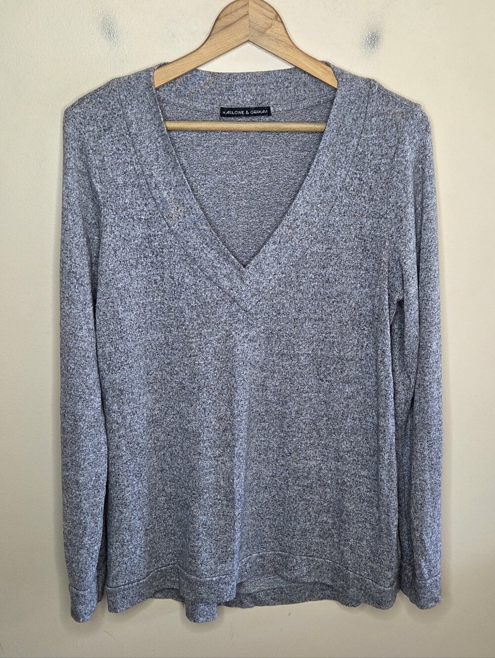 Harlowe & Graham Marled Heather Gray V-neck Long Sleeve Sweater Size Large